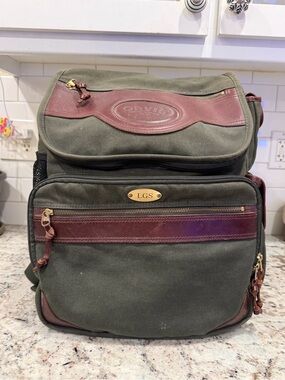 Orvis Olive Green Canvas Backpack with Brown Leather Trim
